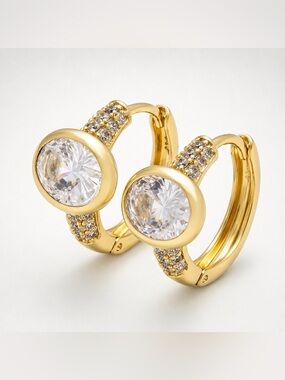 Gold Oval Micro Pave CZ  Huggie Earrings (4460)
